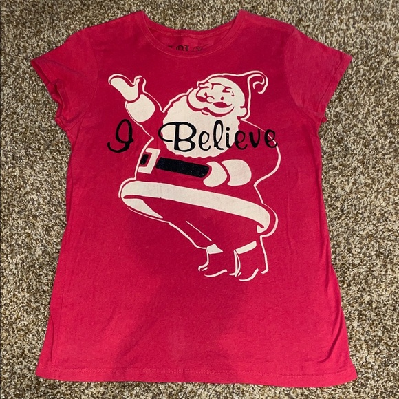 Festive “I Believe” Santa T-Shirt - Red - Picture 1 of 5
